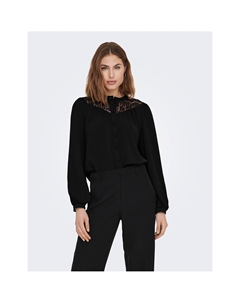 Блуза с воротником-стойкой кружевная вставка черный Only