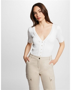 Пуловер с V-образным вырезом из тонкого трикотажа белый Morgan