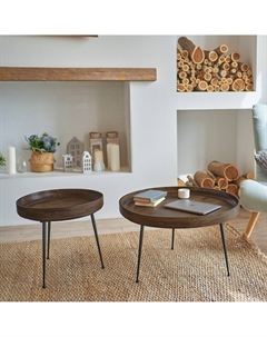 Журнальный стол из массива манго и металла каштановый So'home