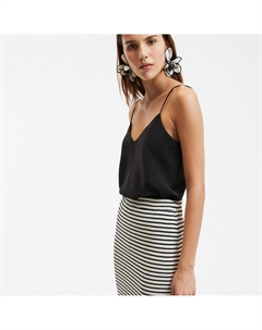 Топ с V-образным вырезом из сатина на тонких бретелях черный La redoute collections