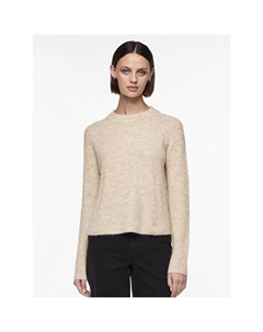 Пуловер с круглым вырезом из тонкого пышного трикотажа бежевый Laredoute