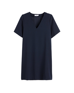 Платье короткое с V-образным вырезом короткие рукава синий La redoute collections