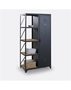 Шкаф-стеллаж с 1 дверцей из металла и сосны покрытой олифой Hiba черный La redoute interieurs