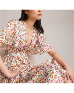 Платье длинное расклешенное с вырезом на спинке разноцветный La redoute collections