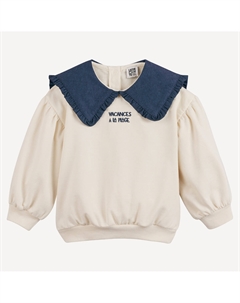 Свитшот из мольтона с джинсовым воротником  бежевый La redoute collections