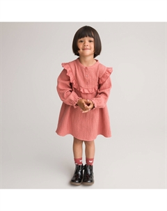 Платье с длинными рукавами из газовой хлопчатобумажной ткани розовый Laredoute