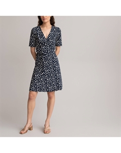 Платье с запахом короткие рукава цветочный принт синий La redoute collections