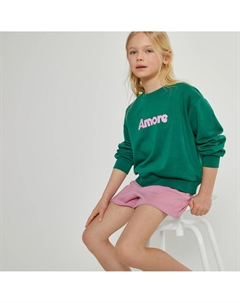 Свитшот с круглым вырезом из мольтона с надписью Amore зеленый Laredoute