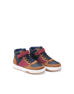 Высокие кроссовки с вставками из кожи каштановый La redoute collections