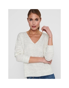 Пуловер с V-образным вырезом из пышного трикотажа белый Jdy