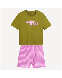 Хлопковая пижама с шортами розовый La redoute collections