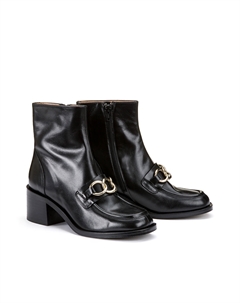 Ботинки кожаные на широком каблуке с цепочкой черный Laredoute