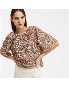 Топ с круглым вырезом короткими рукавами с блестками розовый La redoute collections