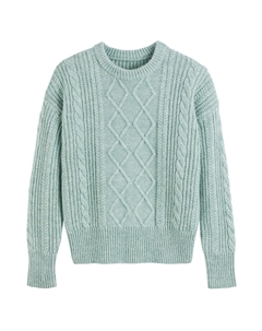 Пуловер с круглым вырезом из трикотажа с узором косы зеленый Laredoute