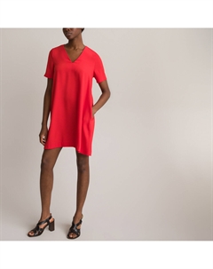 Платье короткое с V-образным вырезом короткие рукава красный La redoute collections