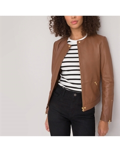 Женская кожаная куртка без воротника каштановый Laredoute