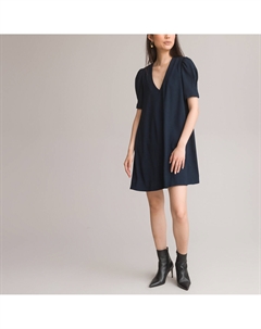 Платье короткое с V-образным вырезом короткие рукава синий La redoute collections