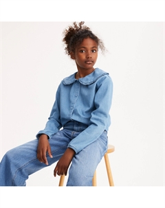 Рубашка из джинсовой ткани широкая с закругленным отложным воротником синий Laredoute