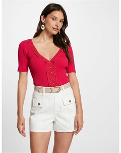 Пуловер с V-образным вырезом из тонкого трикотажа красный Morgan