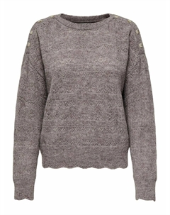 Пуловер из тонкого трикотажа со вставками-пуговицами каштановый Only