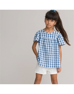 Блузка в клетку с короткими рукавами белый Laredoute