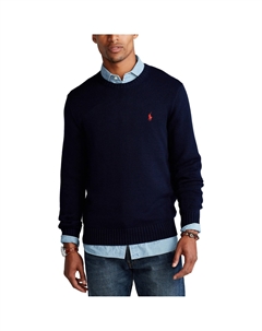 Пуловер с круглым вырезом из хлопка синий Polo ralph lauren