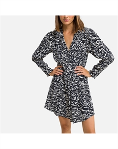 Платье короткое с принтом и длинными рукавами черный Laredoute