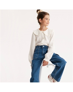 Блузка для девочек с отложным воротником хлопчатобумажная 3-12 лет бежевый Laredoute