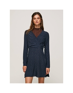 Платье короткое с принтом V-образный вырез синий Laredoute