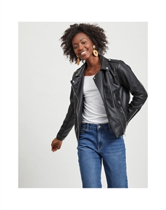 Блузон короткий на молнии из искусственной кожи черный Vila