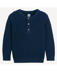 Пуловер с тунисским вырезом из тонкого трикотажа синий La redoute collections