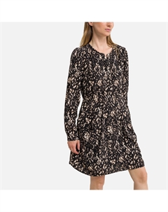 Платье короткое с принтом и V-образным вырезом черный Laredoute