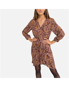 Платье короткое с принтом и длинными рукавами розовый Laredoute