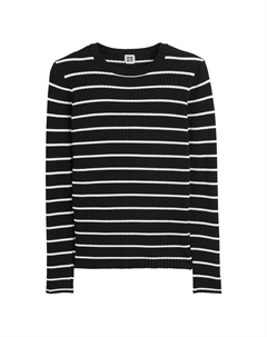 Пуловер с круглым вырезом в полоску из смешанного вискозного рифленого трикотажа черный Laredoute