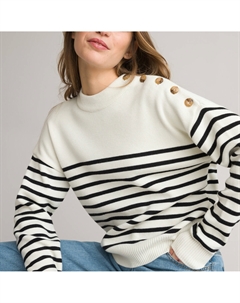 Пуловер в стиле тельняшки из смесовой шерсти черный La redoute collections