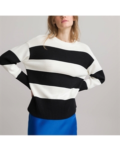 Пуловер в полоску с круглым вырезом черный La redoute collections