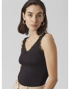 Топ на широких бретелях с кружевом черный Vero moda