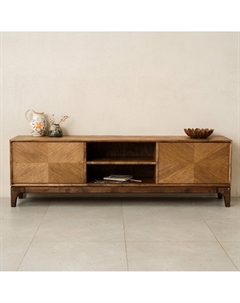 Тумба под телевизор из массива берзы и шпона дуба 200 см каштановый Laredoute