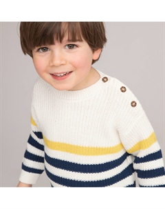 Пуловер в полоску с круглым вырезом  бежевый La redoute collections