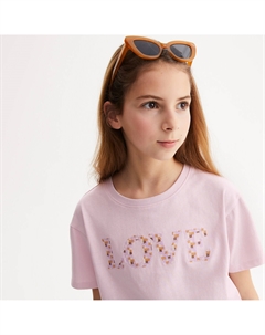 Футболка с вышивкой Love розовый Laredoute