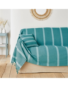 Плед хлопковый в полоску Nado зеленый Laredoute