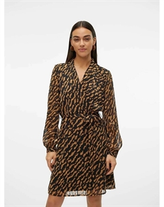 Платье короткое с принтом и V-образным вырезом каштановый Vero moda