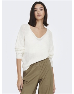 Пуловер с V-образным вырезом из трикотажа белый Jdy