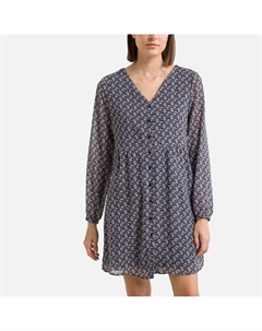 Платье короткое с принтом и V-образным вырезом синий Only