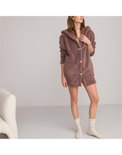 Халат с капюшоном из флисового трикотажа каштановый Laredoute