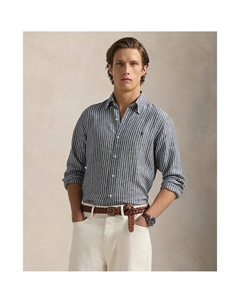 Рубашка приталенная изо льна синий Laredoute