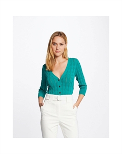 Пуловер на пуговицах с V-образным вырезом рукава 34 зеленый Morgan