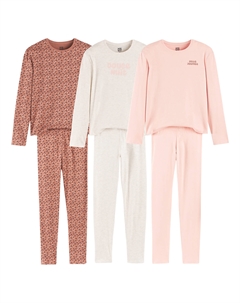 Комплект из трех пижам с надписью и леопардовым принтом розовый La redoute collections