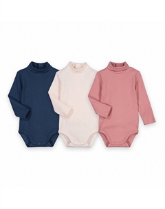 Комплект из трех боди с высоким воротником и длинными рукавами розовый La redoute collections