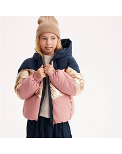 Куртка стеганая утепленная с капюшоном и принтом колорблок синий Laredoute